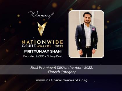 Mrityunjay Shahi, the founder of Salary Dost, has received the Most Prominent CEO of the Year – 2022, Fintech Category | Mrityunjay Shahi, the founder of Salary Dost, has received the Most Prominent CEO of the Year – 2022, Fintech Category