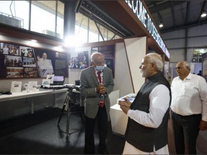 PM visited NFSU stall at DefExpo 22, Dr.J.M.Vyas, Vice Chancellor –NFSU, briefed him regarding various defence products | PM visited NFSU stall at DefExpo 22, Dr.J.M.Vyas, Vice Chancellor –NFSU, briefed him regarding various defence products