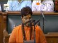 लोकसभा में भाजपा सांसद प्रज्ञा सिंह ठाकुर के नाम को लेकर हंगामा, शपथ के बाद ‘‘भारत माता की जय’’ बोला - Hindi News | Pragya Thakur left embarrassed in Lok Sabha, made to take oath again, after she called herself 'Sadhvi.' Congress raised objection, and she was made to take oath again. | Latest india News at Lokmatnews.in
