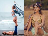 PHOTOS: आशका गोराडियाने पतीसोबत समुद्र किनारी केला योगा, इंटरनेटवर व्हायरल झाले रोमाँटिक फोटो - Marathi News | Aashka goradia yoga photos with husband on the beach see pics | Latest filmy Photos at Lokmat.com