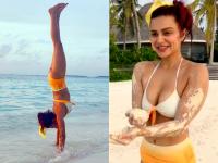 In Pics: आशका गोराडिया ने बीच किनारे किया हॉट योगा, फैंस ने भी खूब तारीफ - | Aashka Goradia Goble Doing Hot Yoga on Beach, See Latest Instagram Sexy Pics | Latest television Photos at Lokmatnews.in