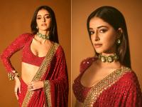 Ananya Panday Photos: अनन्या पांडे ने लाल साड़ी में ढाया कहर, तस्वीरों ने लूटा फैंस का दिल - | Ananya Panday Sizzling look in red saree went viral on social media see pics | Latest bollywood Photos at Lokmatnews.in