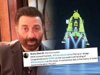 चंद्रयान 3 की सफल लैंडिंग, सनी देओल बोले- हिंदुस्तान जिंदाबाद है और रहेगा, बॉलीवुड सेलेब्स ने दी बधाई - | Chandrayaan-3 successful landing sunny deol akshay kumar ajay devgn elvish yadav tweet | Latest bollywood Photos at Lokmatnews.in