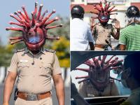 कोरोना हेलमेट: तमिलनाडु पुलिस ने जागरूकता फैलाने के लिए अपनाया ये अनोखा तरीका, तस्वीरों में देखें - | Corona helmet: Tamil Nadu Police adopted this unique method to spread awareness, see in pictures | Latest weird Photos at Lokmatnews.in