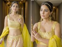 Hina Khan ने रैंप पर दिखाया ग्लैमरस अंदाज, येलो लहंगे में बिखेरा जलवा, देखें तस्वीरें - | Hina Khan in yellow lehenga on bombay times fashion week ramp walk see pics | Latest television Photos at Lokmatnews.in