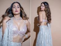 हिना खान की सिजलिंग फोटोज वायरल, सिल्वर ड्रेस में फ्लॉन्ट किया फिगर, देखें तस्वीरें - | Hina khan sizzling photos in silver deep neck blouse and lehenga pics goes viral | Latest television Photos at Lokmatnews.in