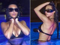 नाइट स्विम के लिए स्विमिंग पूल में उतरी किम कार्दशियन, इंटरनेट पर लगी आग - | kim kardashian goes for a night swim in black leather swimwear see photos | Latest hollywood Photos at Lokmatnews.in