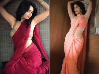 Mallika Sherawat Photos: मल्लिका शेरावतचे हे फोटो पाहून फुटेल तुम्हाला घाम - Marathi News | Mallika Sherawat latest Photos in maroon and peach saree | Latest filmy Photos at Lokmat.com