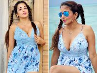 डीप नेक शॉर्ट ड्रेस में मोनालिसा ने दिखाया अपना ग्लैमरस अंदाज, समुद्र किनारे दिए एक से बढ़कर एक पोज - | Monalisa showed her glamorous style in a deep neck short dress see pics | Latest television Photos at Lokmatnews.in