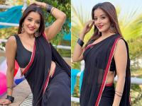 ब्लैक साड़ी में मोनालिसा का ग्लैमरस देसी अंदाज, फोटोशूट देख फैंस हुए दीवाने, देखें तस्वीरें - | Monalisa black saree photoshoot raises the internet temperature see pics | Latest television Photos at Lokmatnews.in