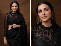 परिणीती चोप्राने शिमरी ब्लॅक ट्रान्सपरंट साडीत केलं फोटोशूट, फॅन्स म्हणाले- Gorgeous - Marathi News | Parineeti Chopra look glamorous in a black sari and gave a killer pose in front of the camera | Latest filmy Photos at Lokmat.com