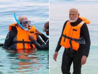 प्रधानमंत्री मोदी ने समुद्र में लगाई डुबकी, स्नॉर्कलिंग का लुत्फ उठाया, शेयर की तस्वीरें - | Photos PM Modi goes snorkelling in Lakshadweep, enjoys pristine beaches, says must-visit | Latest india Photos at Lokmatnews.in