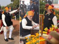 गणतंत्र दिवस पर तिरंगी पगड़ी बांधे हिन्दुस्तानी लिबास में दिखे पीएम मोदी, तस्वीरें - | republic day parade narendra modi new look, see pics | Latest india Photos at Lokmatnews.in