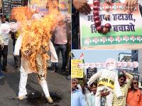 Pics: केंद्र सरकार की नीतियों के विरोध में देशभर में कांग्रेस कार्यकर्ताओं का प्रदर्शन, पुलिस ने किया लाठीचार्ज - | Congress workers with the effigy of PM Narendra Modi and hold placards during the protest against BJP central government | Latest india Photos at Lokmatnews.in
