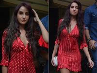 See Pics: दिलबर गर्ल नोरा फतेही का रेड हॉट अवतार मुंबई के बांद्रा में हुआ स्पॉट - | See Pics: Dilbar Girl Nora Fatehi Bold and Sexy Avatar spotted at smoke house bandra in Mumbai | Latest hot-sexy Photos at Lokmatnews.in