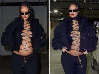 रिहाना ने फ्रंट ओपन टॉप पहनकर फ्लॉन्ट किया बेबी बंप, वायरल हुईं फोटोज - | rihanna flaunts baby bump in front open black dress photos viral | Latest hollywood Photos at Lokmatnews.in