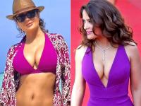 OMG! सलमा हायेकने फोटोमध्ये चक्क दाखवले क्लीव्हेज - Marathi News | Salma Hayek 54 continues to Flaunt Cleavage in Swimsuit | Latest filmy Photos at Lokmat.com