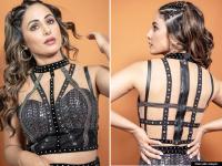 PHOTOS: आपल्या फॅशन स्टाईलमुळे पुन्हा चर्चेत आली हिना खान, हटके लूकची होतेय चर्चा - Marathi News | Hina khan komo swag black metallic outfit glamorous look see photos | Latest filmy Photos at Lokmat.com