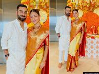 Ganesh Chaturthi 2023: कोहली और अनुष्का ने कुछ यूं मनाया त्योहार, बनारसी साड़ी में ट्रेडिशनल लुक वायरल - | Virat Kohli Anushka Sharma Celebrate Ganesh Chaturthi 2023 photos goes viral see photos | Latest bollywood Photos at Lokmatnews.in