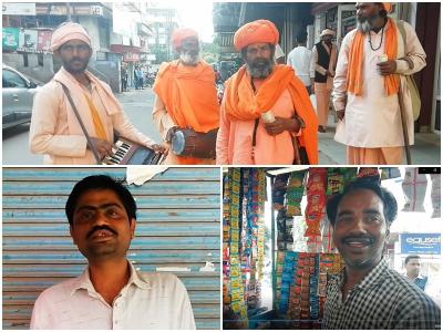 बाबा, बाटी चोखा दुकानदार मोनू यादव और चाय की दुकान चलाने वाले शकील।