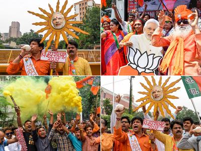लोकसभा चुनाव में मोदी की बंपर जीत पर जश्न में डूबे कार्यकर्ता, देखें तस्वीरें