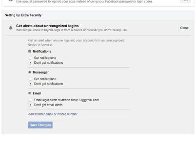 facebook login alert