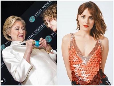 हिलेरी क्लिंटन (बाएं) और डकोटा जॉनसन हिलेरी क्लिंटन (बाएं) और डकोटा जॉनसन