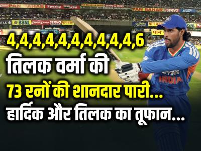 4,4,4,4,4,4,4,4,4,4,6 तिलक वर्मा की 73 रनों की शानदार पारी, पांचवा टी20 मैच