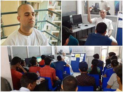 युवाओं को आध्यात्मिक स्तर में ऊपर उठने के लिए मदद करते व्रजजन रंजन दास जी।