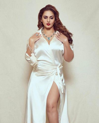 Huma Qureshi Flaunts Her White Silk Thigh High Slit Wrap Dress See Pics