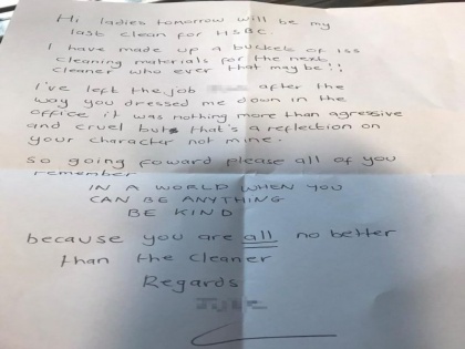 Worker note for her brutal and cruel boss on last working day viral photos | सेवानिवृत सफाईकर्मी ने काम के आखिरी दिन लिखा जबरदस्त खत, अपने क्रूर बॉस को दी ऐसी सलाह, फोटो हो गया वायरल