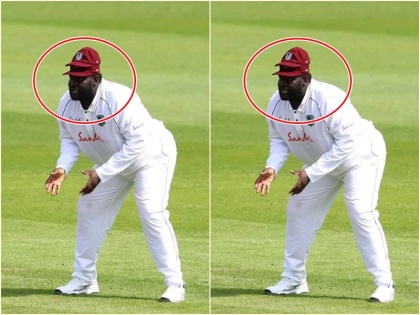 England vs West Indies, 3rd Test: Rahkeem Cornwall new look goes viral | ENG vs WI, 3rd Test: फील्डिंग के दौरान 'डबल कैप' पहने दिखे रहकीम कॉर्नवाल, तस्वीर सोशल मीडिया पर वायरल