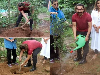 Photos: व्हिसलिंग वुड्स इंटरनेशनल के दौरान आमिर खान ने की प्लांटिंग