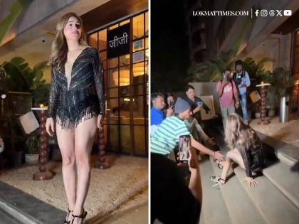 Watch Actress Kangana Sharma Slips in High Heels Outside Mumbai Restaurant Video Goes Viral see video | रेस्टोरेंट के बाहर हाई हील्स में फिसलीं अभिनेत्री कंगना शर्मा?, वीडियो वायरल