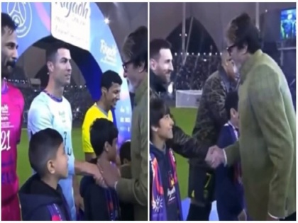 PSG vs Saudi All Star XI Amitabh Bachchan meets Cristiano Ronaldo and Messi | रियाद में क्रिस्टियानो रोनाल्डो और लियोनेल मेसी से मिले अमिताभ बच्चन, देखें वीडियो
