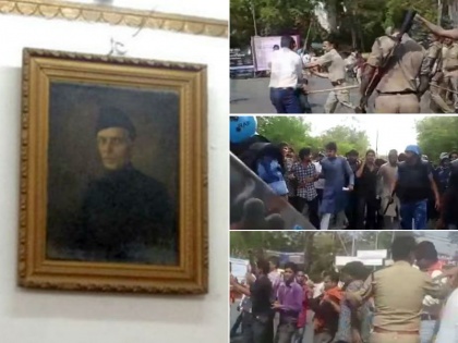 AMU Jinnah controversy: Protests and Clashes In Aligarh Muslim University Over Muhammad Ali Jinnah Portrait | अलीगढ़: AMU में जिन्ना की तस्वीर हटाने पर बिगड़ा मामला, छात्रों के प्रदर्शन के बाद पुलिस का लाठीचार्ज, 3 घायल