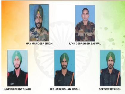 Indian Army releases names of soldiers killed in Poonch terror attack in Jammu Kashmir | सेना ने जम्मू-कश्मीर के पुंछ में आतंकी हमले में जान गंवाने वाले जवानों के नाम किए जारी, आतंकवाद रोधी अभियानों में थे तैनात Indian Army releases names of soldiers killed in Poonch terror attack in Jammu Kashmir | सेना ने जम्मू-कश्मीर के पुंछ में आतंकी हमले में जान गंवाने वाले जवानों के नाम किए जारी, आतंकवाद रोधी अभियानों में थे तैनात