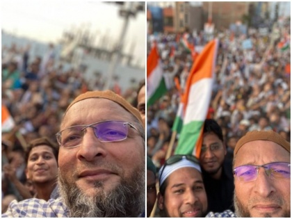 Asaduddin Owaisi tweet selfie from Hyderabad anti caa nrc npr rally | असदुद्दीन ओवैसी की तिरंगे के साथ वाली सेल्फी वायरल, तस्वीर शेयर कर नेता ने CAA और NRC को लेकर लिखी ये बात