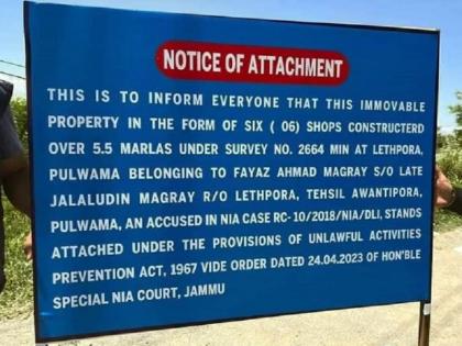 Jammu and Kashmir: 6 shops of a person linked to terrorism seized | जम्मू-कश्मीर: आतंकवाद से जुड़े शख्स की 6 दुकानें एनआईए ने की जब्त, 2017 के हमले से जुड़ा है मामला Jammu and Kashmir: 6 shops of a person linked to terrorism seized | जम्मू-कश्मीर: आतंकवाद से जुड़े शख्स की 6 दुकानें एनआईए ने की जब्त, 2017 के हमले से जुड़ा है मामला