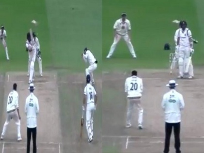 Axar Patel takes a bizarre catch in County Championship to dismiss Ryan Sidebottom | अक्षर पटेल ने पकड़ा अजीबोगरीब कैच, गेंद फील्डर के हेलमेट से टकराई फिर भी बल्लेबाज को कर दिया आउट, देखें वीडियो