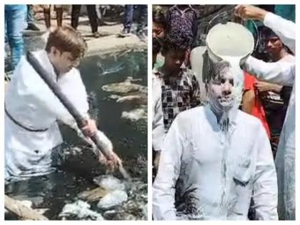 viral video shows how aam aadmi party councillor haseel ul hasan jump into drain have milk bath later video goes viral shashtra park | दिल्ली MCD के चुनाव में हुई "नायक" वाले अनिल कपूर की एंट्री, नाला सफाई के लिए गंदगी में कूदे पार्षद को समर्थकों ने नहलाया दूध से, वीडियो वायरल