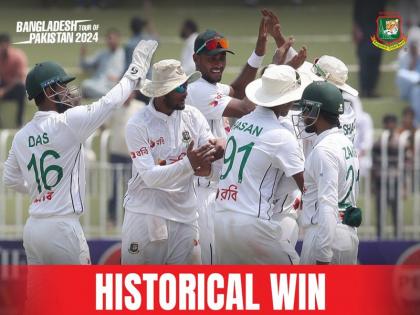 PAK vs BAN: Mehdi and Shakib's spin gave Bangladesh a historic Test win, the host team was bowled out for 146 runs | PAK vs BAN: मेहदी-शाकिब की फिरकी ने बांग्लादेश को दिलाई ऐतिहासिक टेस्ट जीत, मेजबान टीम को 146 रन पर समेटा, 30 रनों का मिला था लक्ष्य