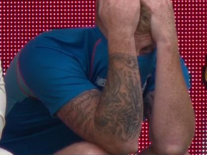 AUS vs ENG Ashes Nervous Ben Stokes unable watch England avoid whitewash thrilling draw 4th Test at SCG | AUS vs ENG: नर्वस बेन स्टोक्स नहीं देख पाए फाइनल ओवर, ढक लिया चेहरा, देखें वीडियो 