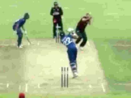 Canterbury bowler Andrew Ellis got hit on head, Jeet Raval shot still goes for a six | इस टी20 मैच में हुआ गजब, गेंदबाज के सिर से टकराकर गेंद चली गई बाउंड्री के पार! देखें वीडियो