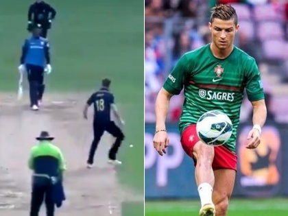 Aakash Chopra shares stunning video of bowler, asks if he is Ronaldo, WATCH | आकाश चोपड़ा ने शेयर किया फुटबॉलर के अंदाज में गेंद रोकने वाले बॉलर का वीडियो, पूछा, 'गेंदबाज है या रोनाल्डो'