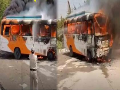 moving bus came in the grip of an electric wire in Hajipur, Bihar, a huge fire broke out, the driver was badly scorched | बिहार के हाजीपुर में चलती बस आ गई बिजली की तार के चपेट में, लगी भयानक आग, ड्राइवर बुरी तरह झुलसा