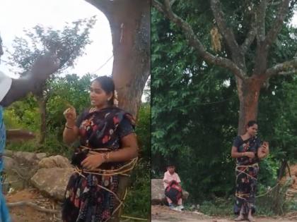 Kuppam viral video accused tied woman to tree for not paying loan child kept crying for his mother | मां के लिए रोता रहा बच्चा, कर्ज न चुकाने पर आरोपियों ने महिला को पेड़ से बांधा, VIDEO देख कांप जाएगी रूह