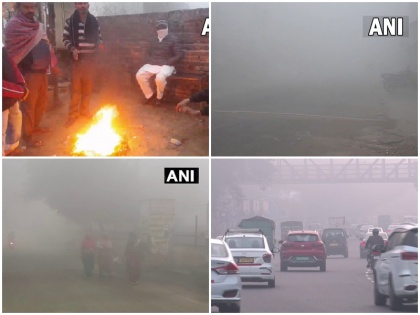 cold wave in UP Punjab Delhi Rajasthan dense fog people seen warming bonfire | यूपी, पंजाब, दिल्ली, राजस्थान में शीत लहर का प्रकोप, छाया घना कोहरा, अलाव तापते दिखे लोग