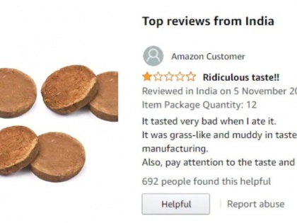 The person ate the cow dung after buying from Amazon, then gave this response on the website | शख्स ने अमेजन से खरीदकर गोबर के उपले को खाया, फिर वेबसाइट पर दी ये प्रतिक्रिया