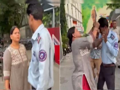 VIDEO: Dog-loving woman slaps and beats security guard with slippers in front of Delhi Police; video goes viral | VIDEO: डॉग लवर महिला ने दिल्ली पुलिस के सामने सिक्योरिटी गार्ड को थप्पड़ और चप्पलों से पीटा, वीडियो वायरल VIDEO: Dog-loving woman slaps and beats security guard with slippers in front of Delhi Police; video goes viral | VIDEO: डॉग लवर महिला ने दिल्ली पुलिस के सामने सिक्योरिटी गार्ड को थप्पड़ और चप्पलों से पीटा, वीडियो वायरल